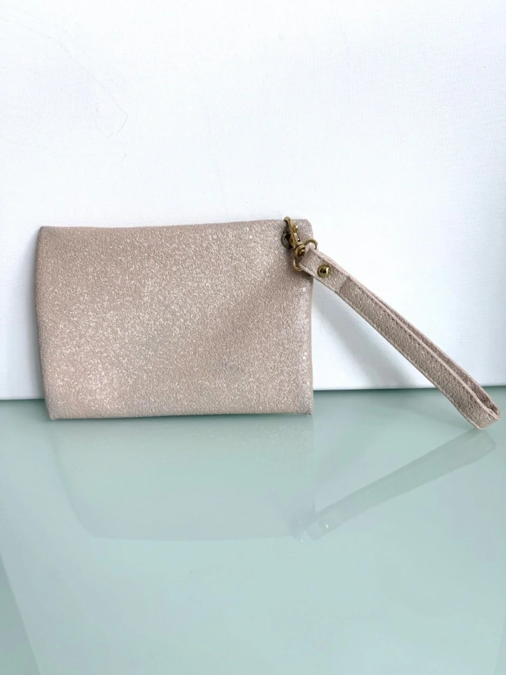 Jones New York Gold Textured Wristlet Clutch Zip Pouch